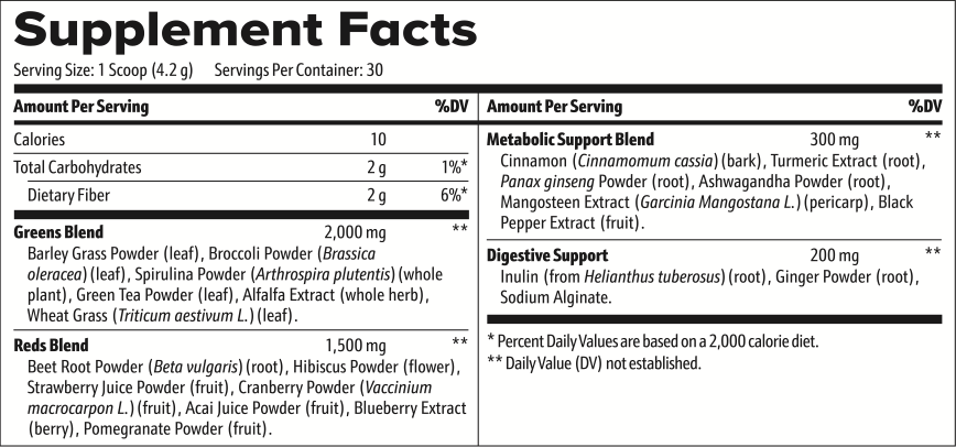 Organic Greens Powder Supplement Facts