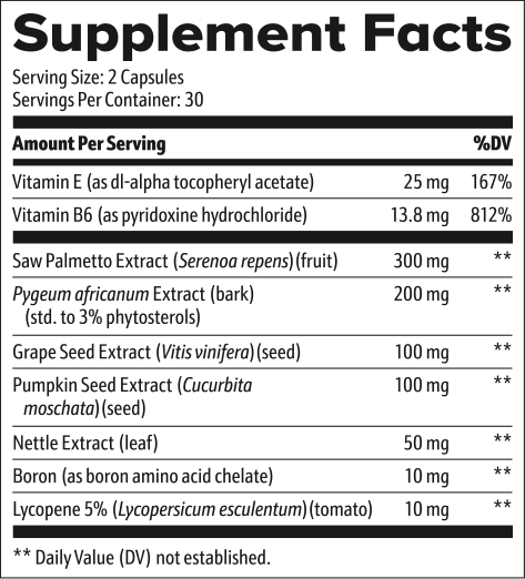 Prostate Health Formula Supplement Facts