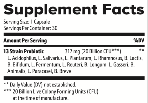 Probiotics 20 Billion CFU Supplement Facts