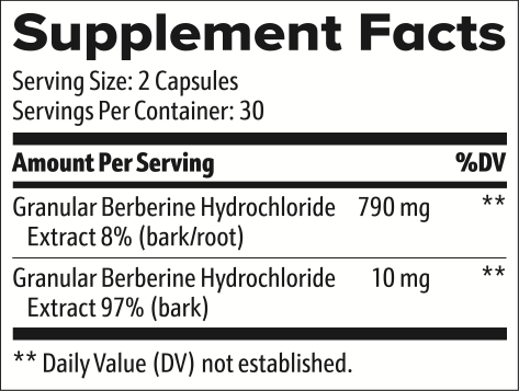 Berberine HCl 500mg Supplement Facts